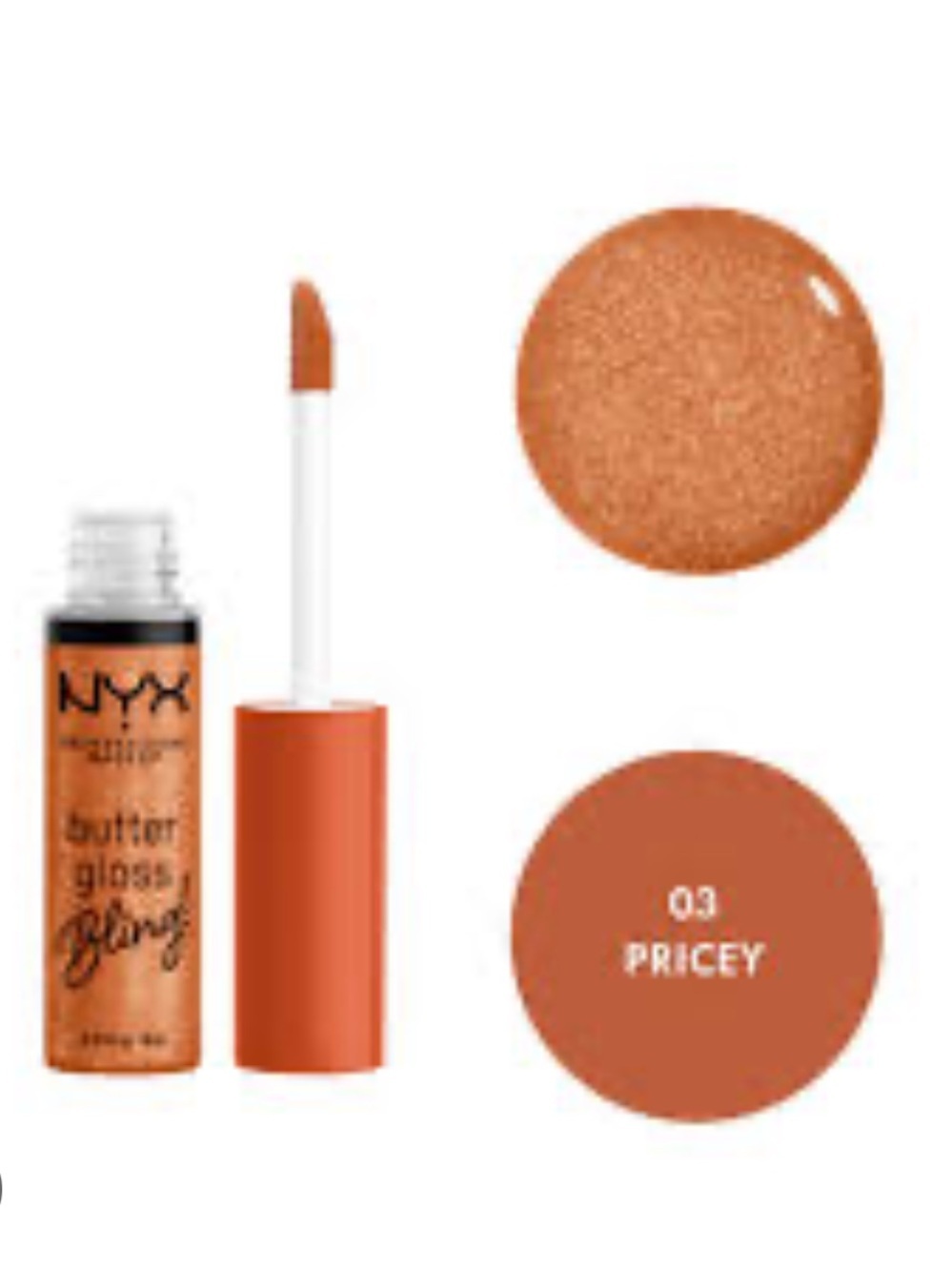 Butter Gloss Bling Pricey Warm Copper ginger orange NYX limited edition glitter